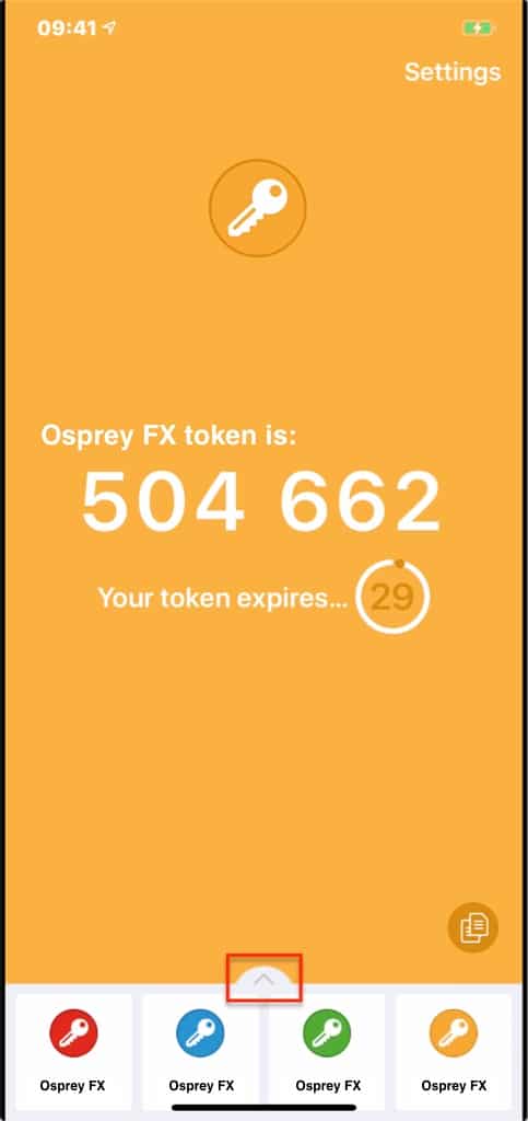 Yellow and white background with 2FA token number being shown. ECN Broker | OspreyFx